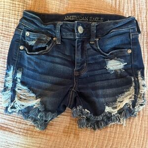 American Eagle Outfitters Blue Distressed Jean Shorts